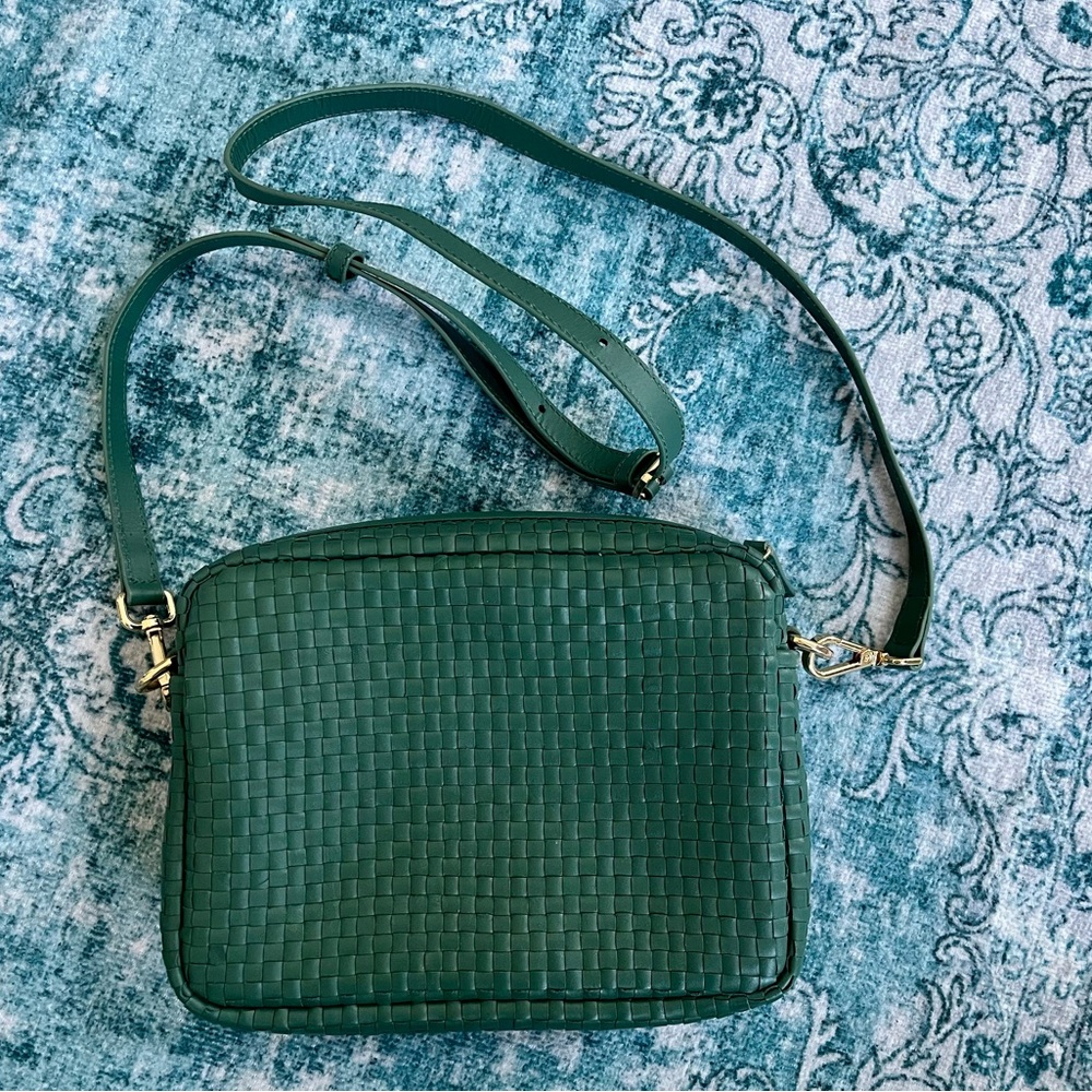 Quince Green Italian Leather Handwoven Crossbody